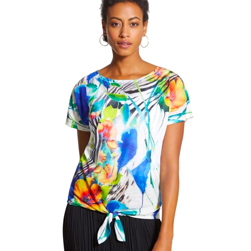 Chico's Woman’s Floral Print Tie Front Top Size XL